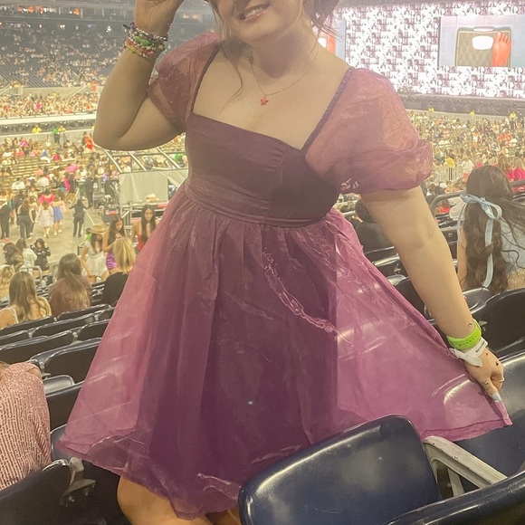 ORCHID DREAMS PUFF SLEEVE ORGANZA BABYDOLL DRESS - Picture 6 of 6